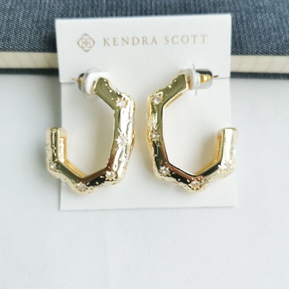 BRAND NEW Kendra Scott Holland Hoop Earrings Gold White CZ - Picture 1 of 2